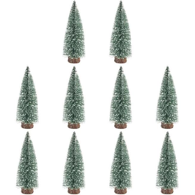 NOLITOY 10Pcs Mini Christmas Trees Decor Artificial Christmas Tree Bottle Brush Trees Sisal Snow Pine Trees with Wooden Base for Christmas Decor