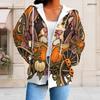 Women Plus Size Zip Up Hoodie Long Sleeve Drawstring Hood Pockets Halloween Printed Sweatshirt