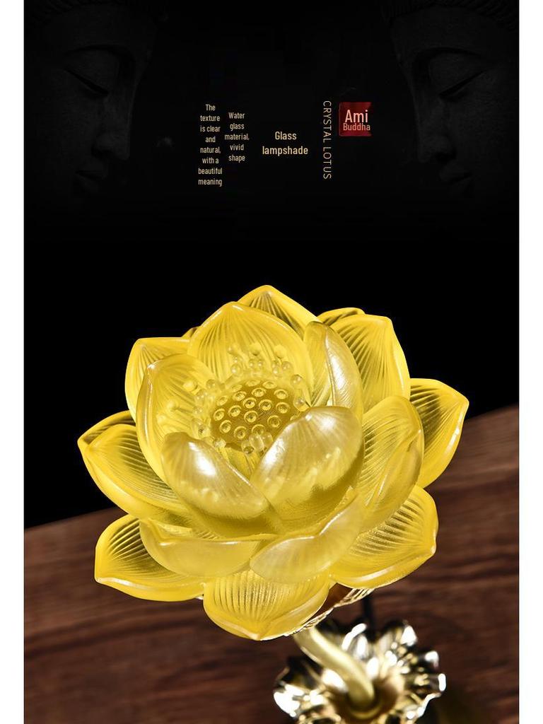 Seven-Color LED Crystal Lotus Lamp for Buddha and Guanyin Offerings