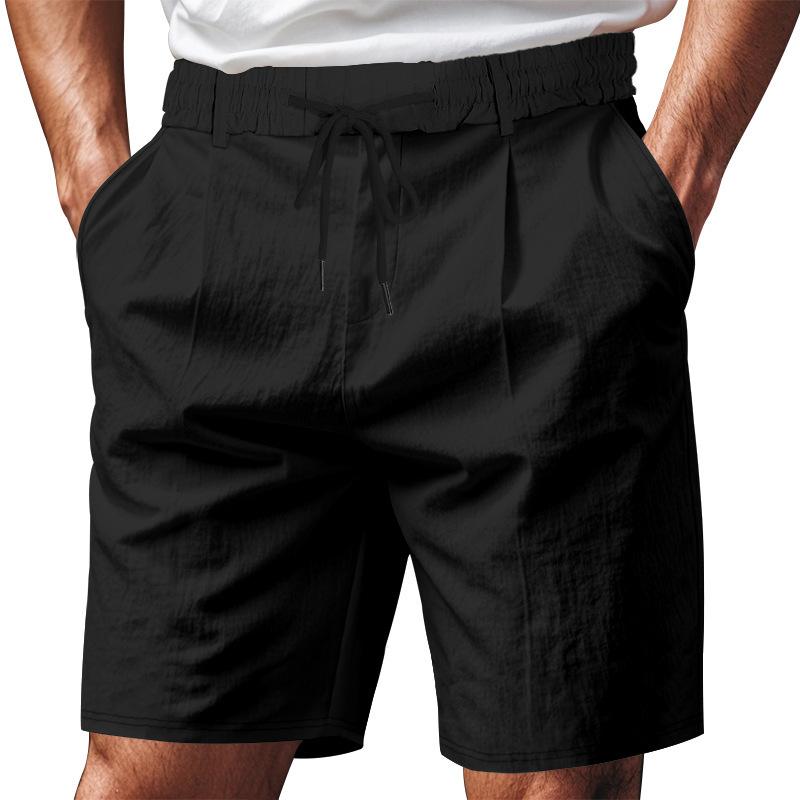 Men's Loose Fit Linen Beach Shorts with Elastic Waistband and Drawstring