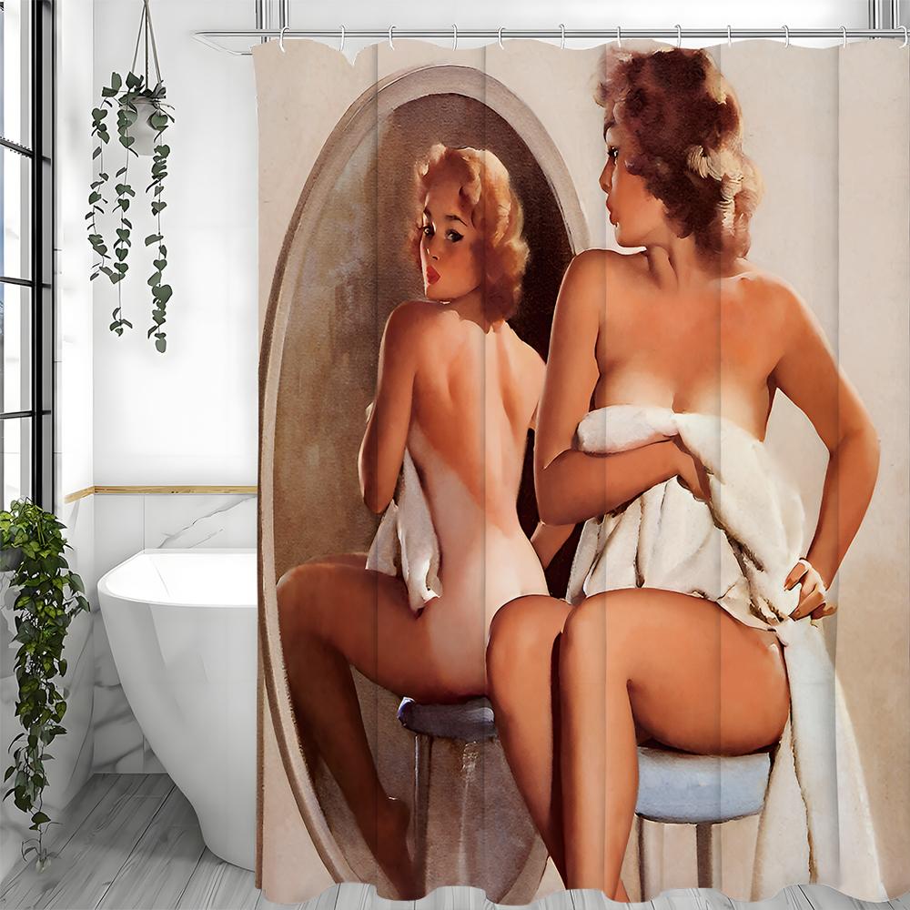 Sexy Women's Shower Curtain, Bathroom Decorative Shower Curtain, Waterproof Shower Curtain with Hooks