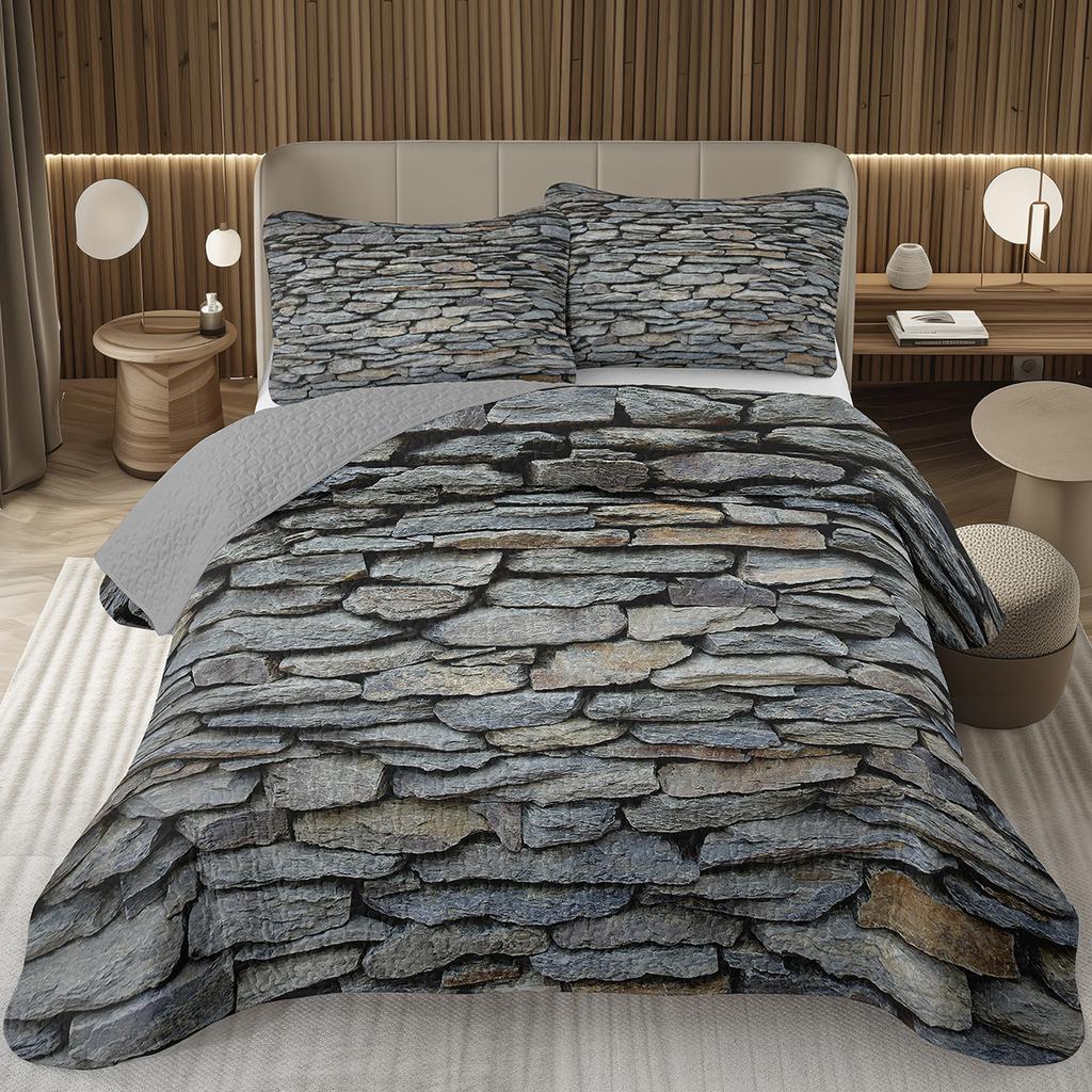 Steinmuster Tagesdecken Queen Abstraktes Marmorierung Überwurf Geometrie Bettwäscheset Für Jungen Mädchen Wendbar Gesteppte Tagesdecke Bezug