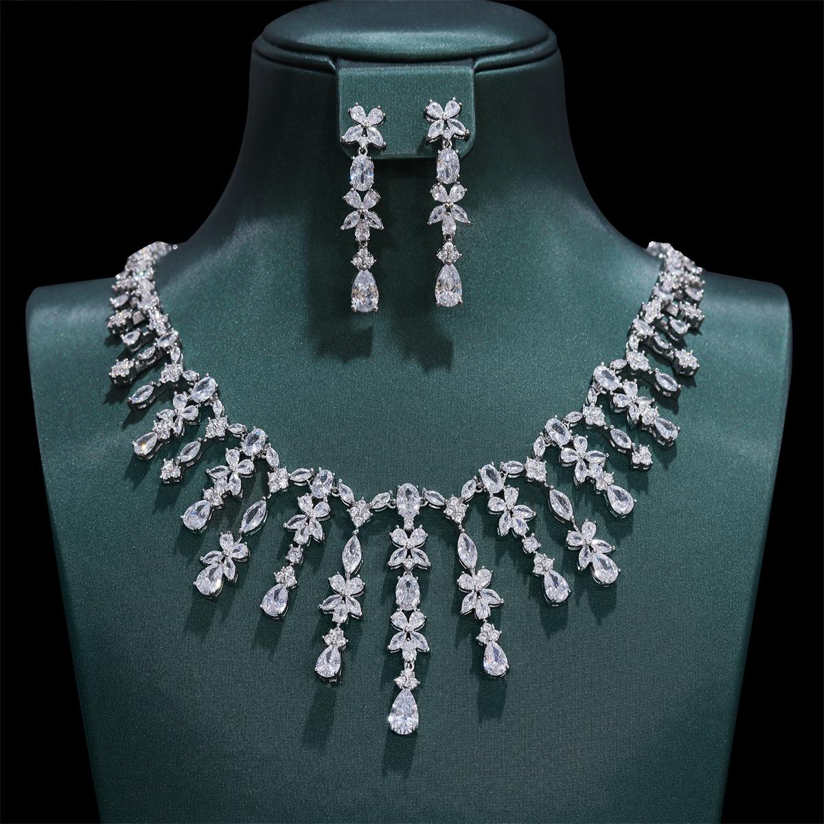 

Сверкающий 5А цирконий, свадебный комплект украшений для женщин, 2 шт., ожерелье и серьги, комплекты для выпускного вечера, аксессуары для платья