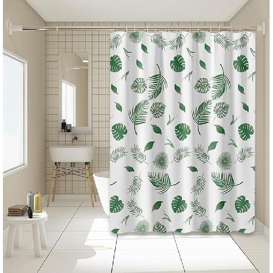 Shower Curtain Liner with 12 Plastic Hooks, 72x72 Inch Plastic Shower Curtain Liner for Shower Stall & Bathtubs, Bathroom Curta Shower Curtain and Green Leaf