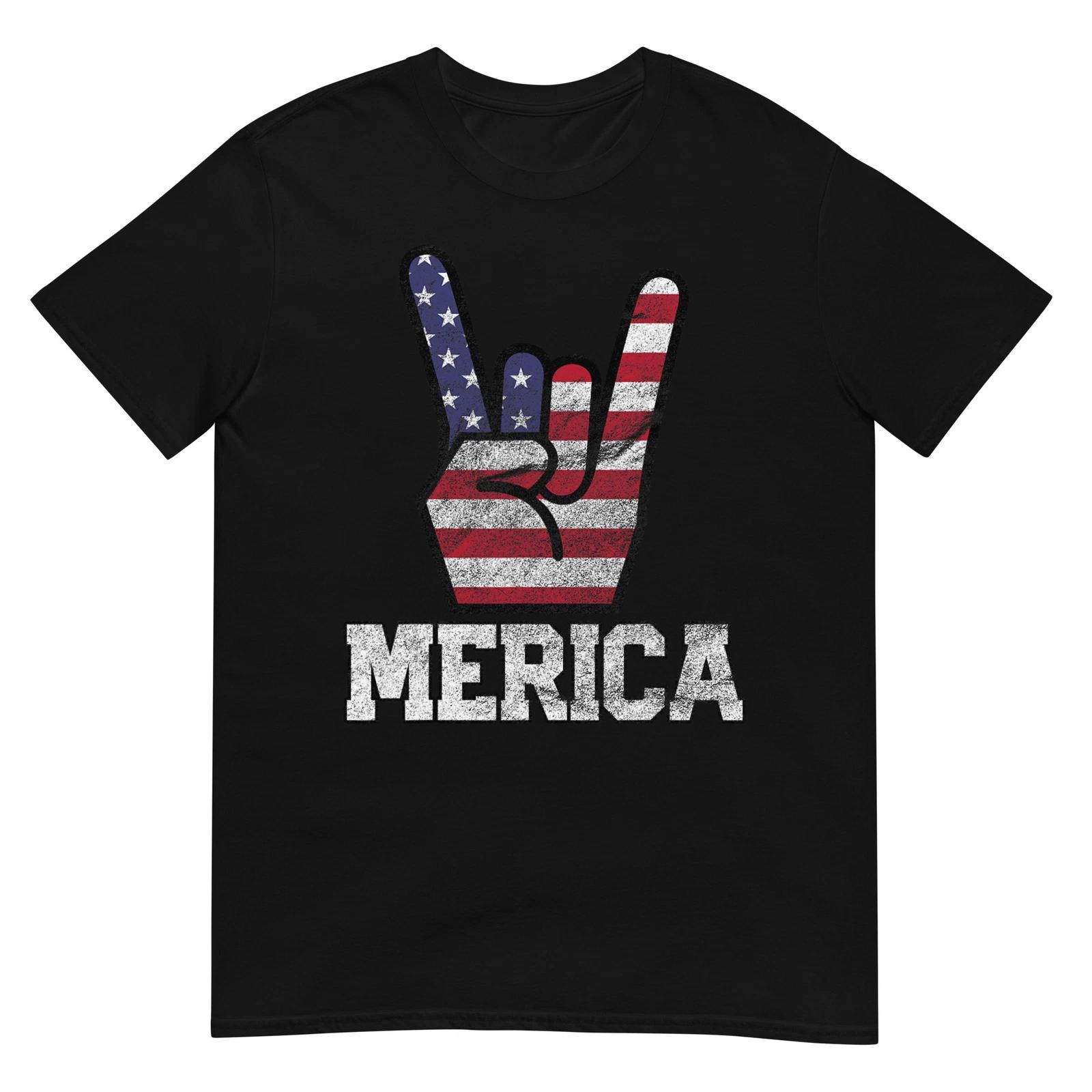 Футболка с надписью Merica Rock Sign, 4 июля, Винтажный американский флаг, Ретро США S