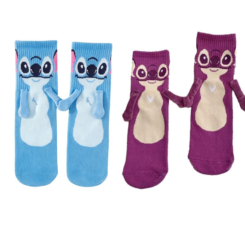 Stitch Magnet Hand In Hand Sock Cartoon Fun Fashion Soft Comfortable Creative Adults Children Christmas Stocking Toy Gift