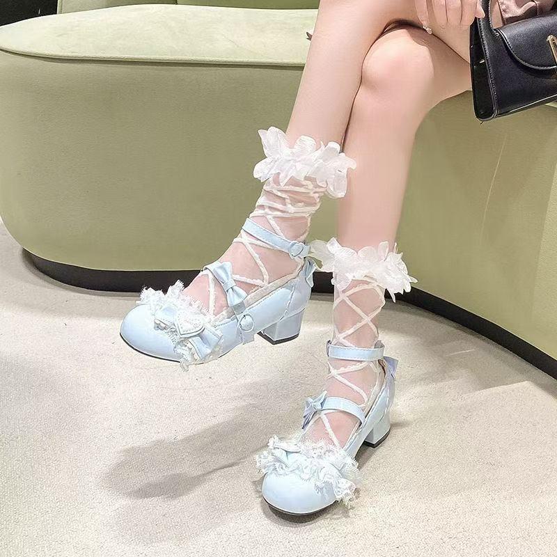 Zapatos Únicos Mary Jane Gruesos de Moda Zapatos de Tacón de Moda para Mujer Punta Redonda Poco Profundos Lazo Hebilla de Una Línea Antideslizantes y Resistentes al Desgaste