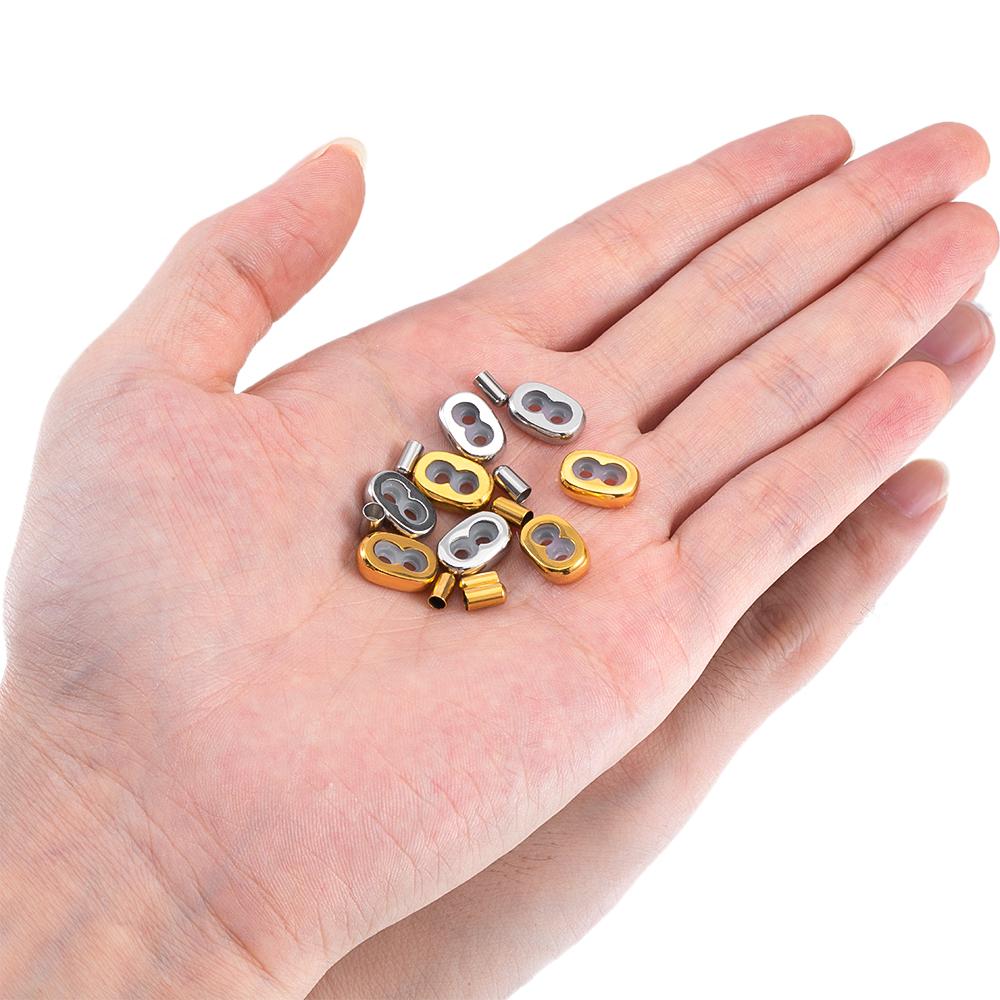 10sets Stainless Steel Stopper Spacer Beads Non-slip Silicone Ring Double Hole Adjustment End Caps DIY Bracelets Jewelry Making