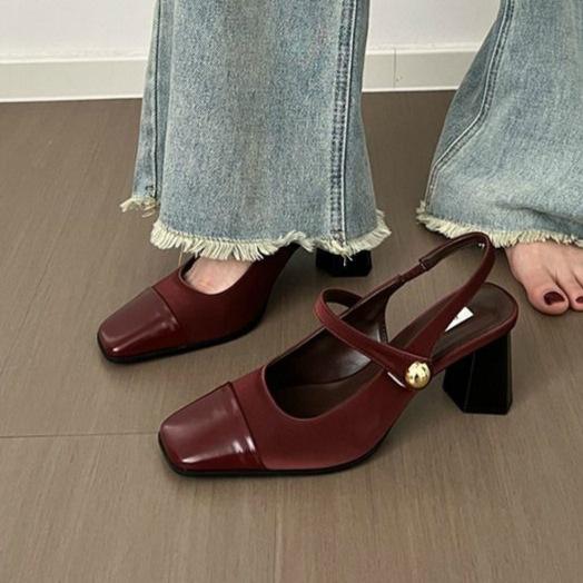 High heels beautiful bag head sandals women's 2025 new fashion French retro square head Mary Jane shoes gentle