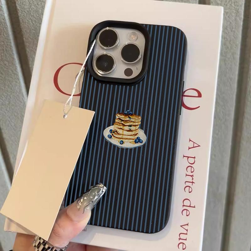

Blueberry Cake Stripes Pattern Lychee Texture Silicone Phone Case For iPhone 11 12 13 14 15 16 17 Pro Max 15 Plus Air Soft Cover iPhone XR