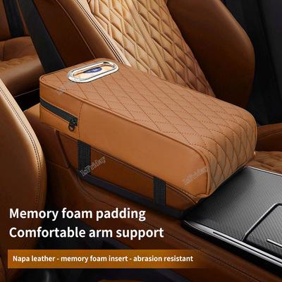 Car Armrest Cover Leather With Tissue Storage Memory Foam Height Pad Universal Auto Center Armrest Protective Cushion Support