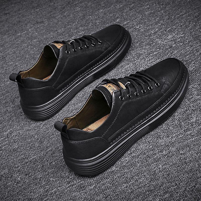 

Мужская обувь весна 2025 новая повседневная универсальная низкая кеды кожаная поверхность водонепроницаемая и нескользящая спортивная рабочая трендовая обувь 41 чёрный