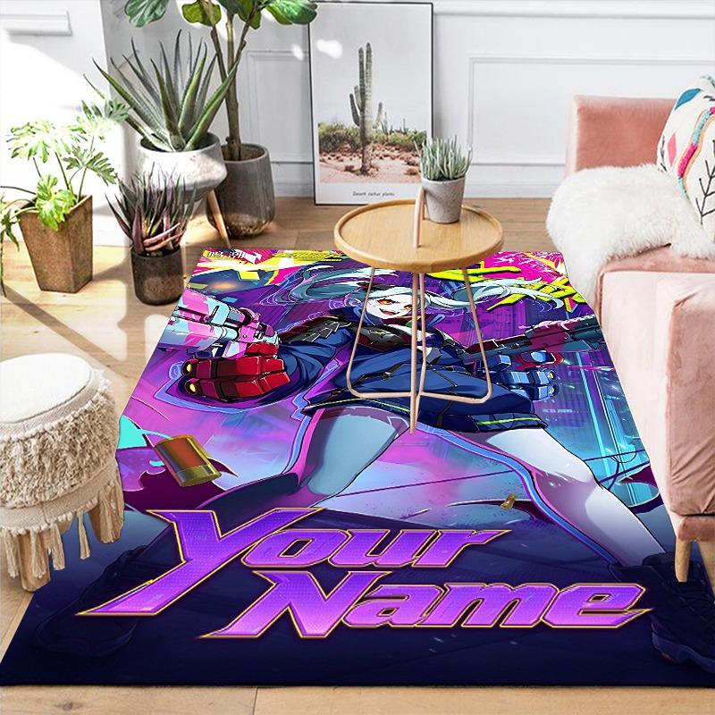 Custom 1Pc Cyberpunk Anime Battle Girl Flannel Personalized Rug Non Slip Floor Mat Soft Carpet for Living Bedroom Office Home Decor Gift
