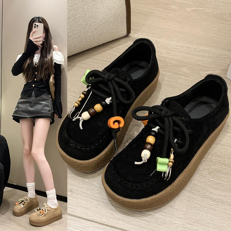 Casual kangaroo shoes retro suede loafers 2025 spring new casual single shoes platform biscuits German training shoes women