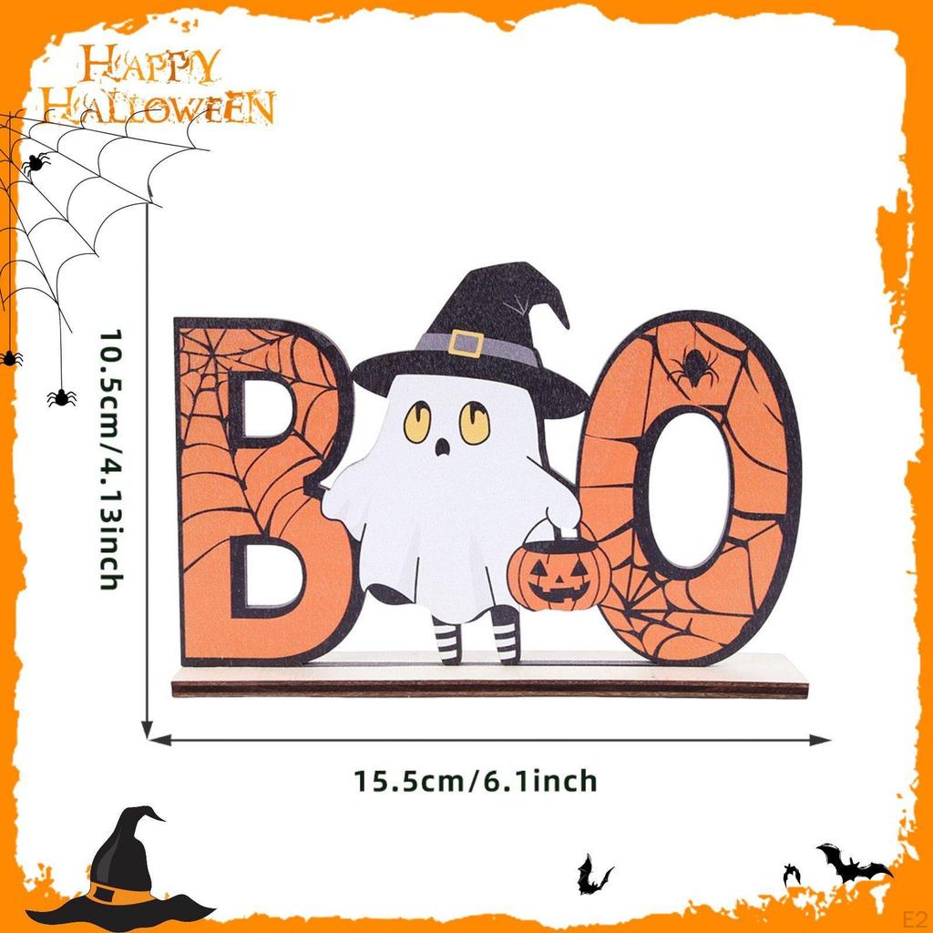 4Pcs Halloween Decor Statue Spooky Wood Centerpiece Ornament Figurine for Indoor Party