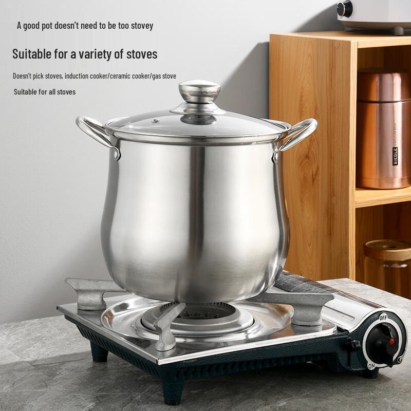 LiLang Stainless Steel Deep Stew Pot with Glass Lid