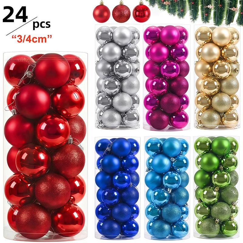 24Pcs/Box 3/4Cm Christmas Balls Set Christmas Tree Ornaments Christmas Hanging Pendants Christmas Tree Decor  Year Gifts