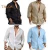Fall Spring Men Shirt Turn-down Collar Single-breasted Loose Long Sleeves Button Cardigan Mid Length Casual Daily Wear Top