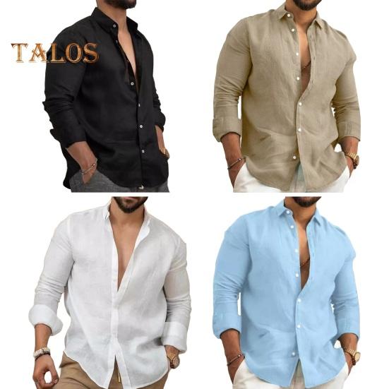 Fall Spring Men Shirt Turn-down Collar Single-breasted Loose Long Sleeves Button Cardigan Mid Length Casual Daily Wear Top