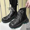 Módní šněrovací pánské platformové boty, ležérní vysoké kotníkové boty, pánské robustní boty, streetwear, hip hop, černé motocyklové boty pro muže