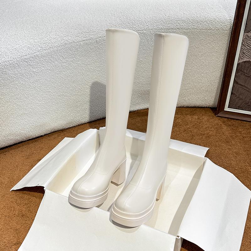 White knight boots women's new autumn and winter thick-soled knee-length boots thick high-heeled temperament thin high boots