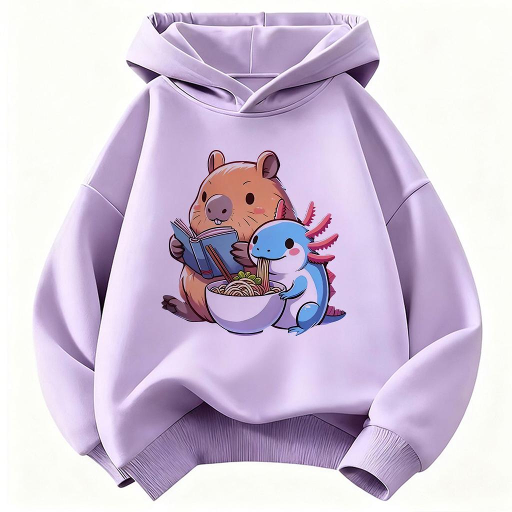 Capybara Eat Ramen Children's Hoodie Sweatshirt Cute Harajuku Hoody for Boys Girls Spring Casual Hoodies