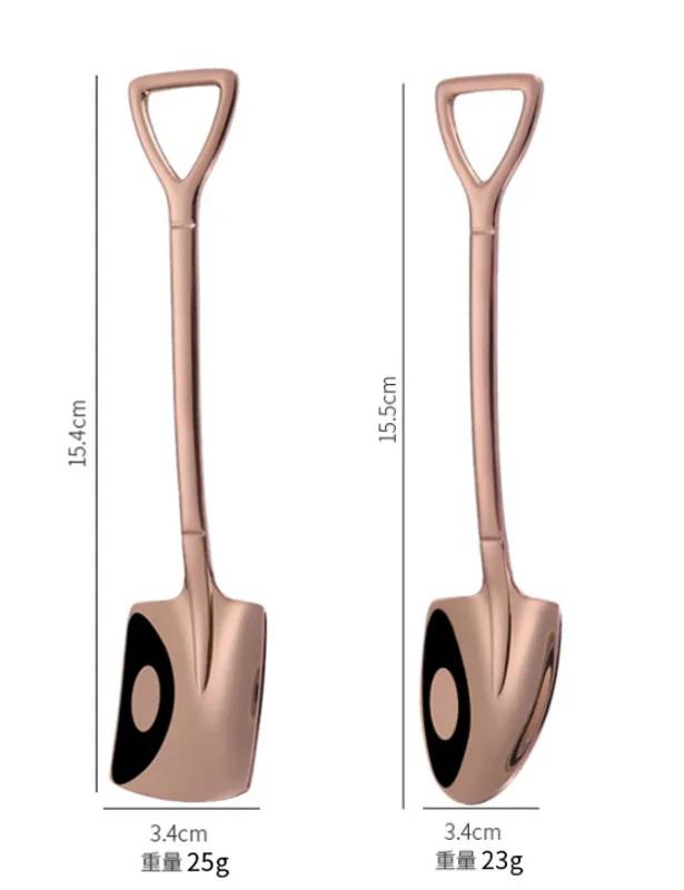 2PCS/set Stainless Steel Iron Shovel Spoon Coffee Ice Cream Spoon Engineering Shovel Retro Cute Square Head Spoon Kitchen Gadget