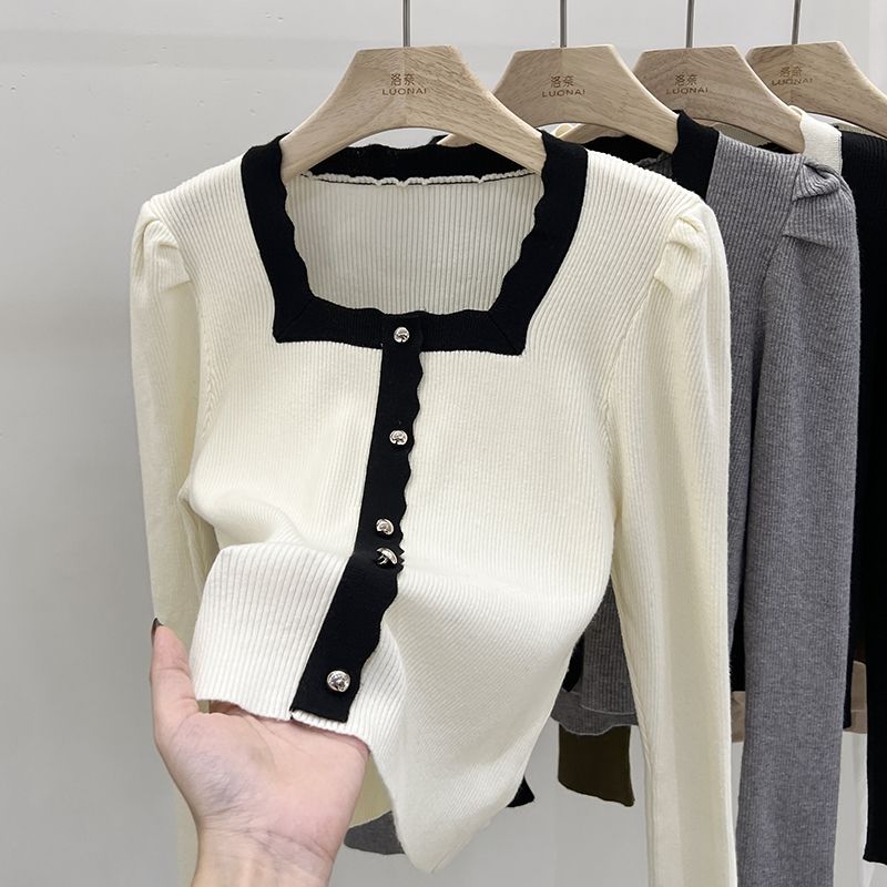 

Женский винтажный свитер с длинным рукавом, квадратным вырезом, мягкий, удобный, с пуговицами спереди, вязаный свитер S белый