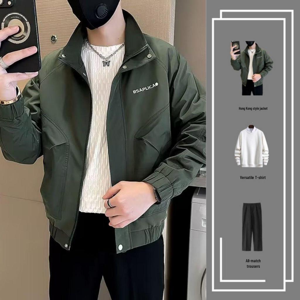 Men's Rogue Handsome Thickened Coat Autumn/Winter Workwear Jacket Set – High-End Plus Cotton [3-Piece Set]