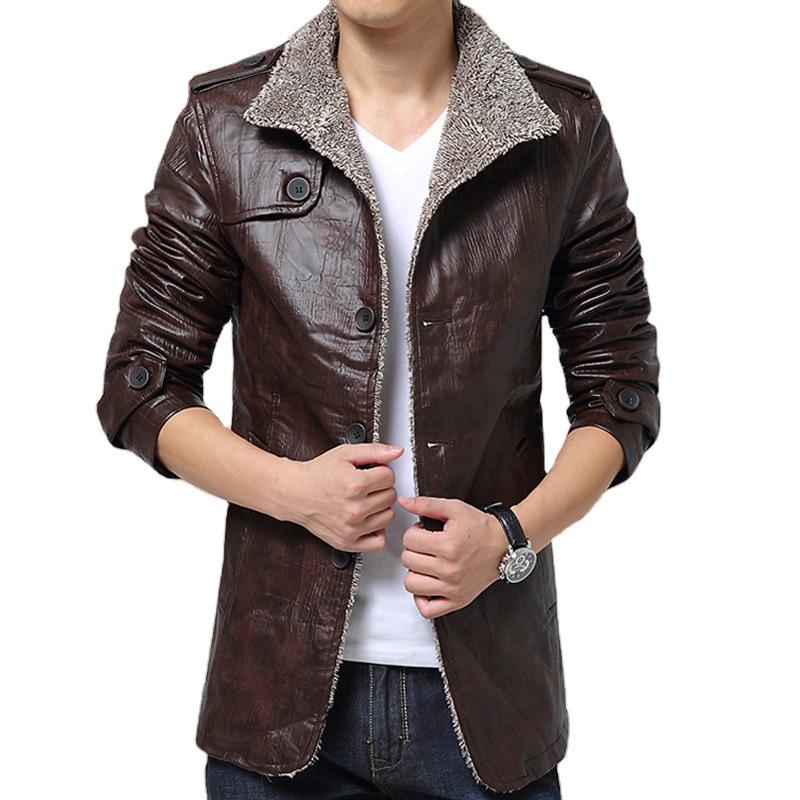 Jaqueta grande de couro masculina com lapela de pele - tamanhos 7XL e 8XL para outono/inverno