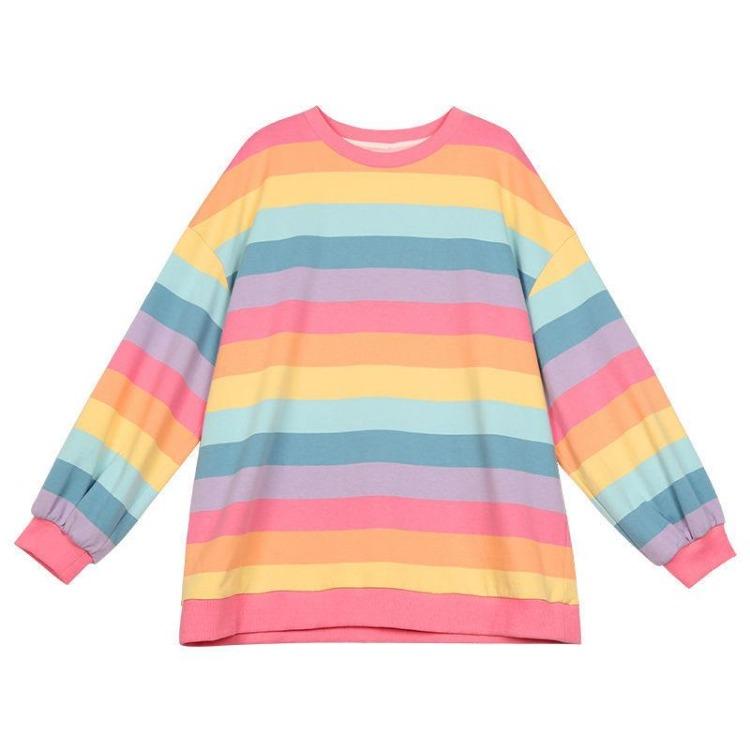 

Women s Rainbow Patchwork Hoodie Kawaii Harajuku Loose Sweatshirt Top Clothes Hoodies Women M