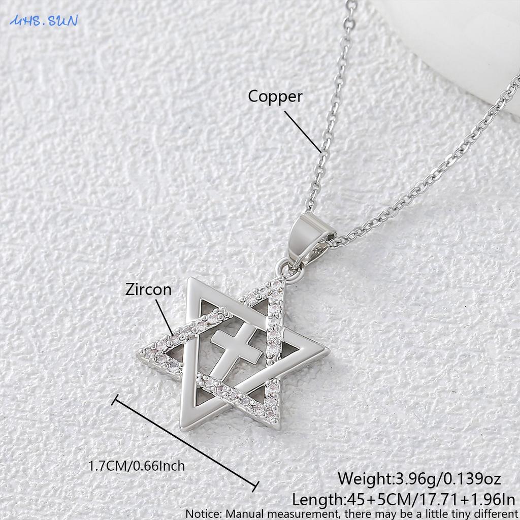 MHS.SUN Luxury Star of David Necklaces for Women Men Fashion Hollow Hexagonal Star Pendant Chain Necklace Judaica Jewish Jewelry