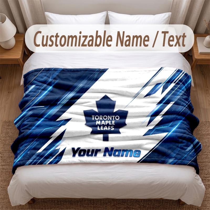 Toronto Maple Leafs Printed Flannel Blanket Custom Name Text Soft Warm Throw For Bedroom Holiday Gift
