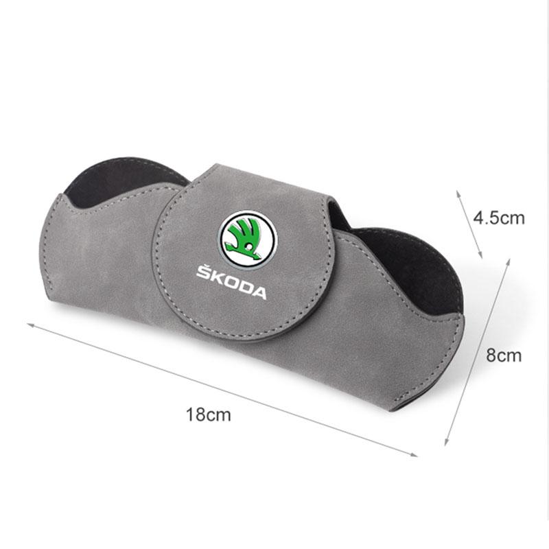 Car Suede Glasses Box Case Sun Visor Sunglasses Clip For Skoda Octavia Kodiaq Enyaq iV Kamiq Scala Superb Fabia Rapid Karoq Yeti