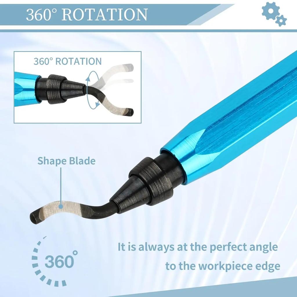 Deburring Tool Set with 11pcs High Speed Steel Swivel Blades Burr Removal Tool for Metal Resin PVC Pipes Copper Plastic Aluminum