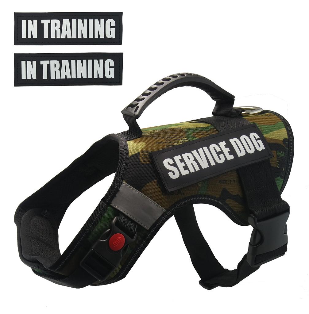 Military Training Style Nylon Pet Harness, Camouflage Dog Harness, Reflective Patches, Dog Collar, NoPull Rubber Handle