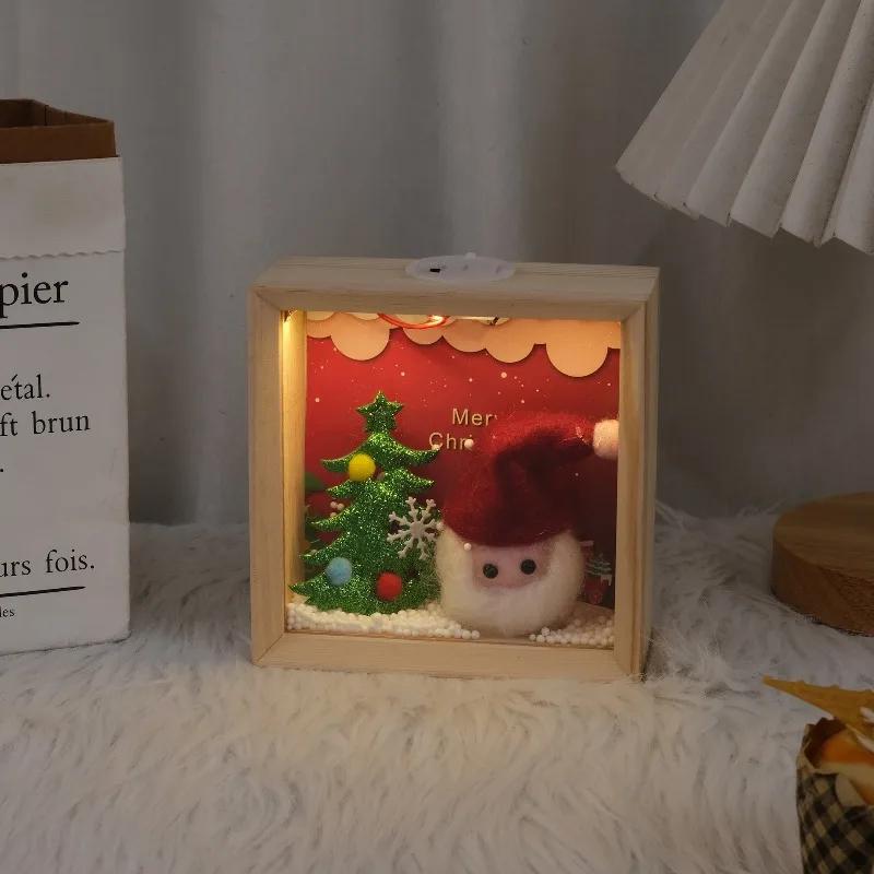 26cm/10.24in Christmas Box Light Cartoon Led Night Santa Claus Tree Acrylic Lamp Collectible Peripherals Holiday Room Decoration