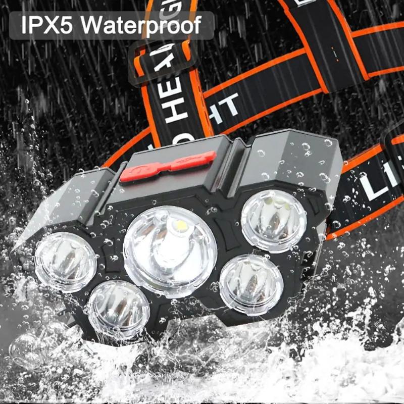 300LM Portable LED Headlamp 5 LEDs Flashlight USB Rechargeable 3 Lighting  Modes for Outdoor Camping Fishing Head Light Headlamp