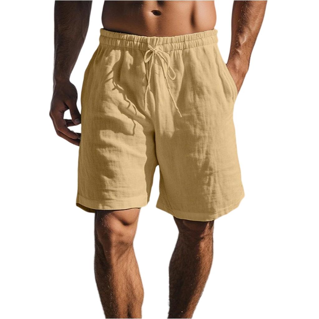 Men's -color Casual Cotton-linen Loose Five-inch Shorts