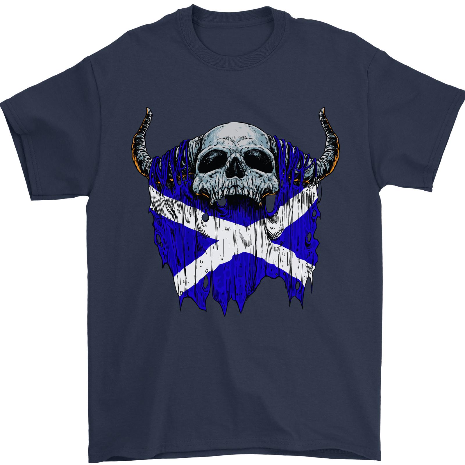 Scotland Flag Skull Scottish Biker Gothic Mens T-Shirt 100% Cotton S разноцветный