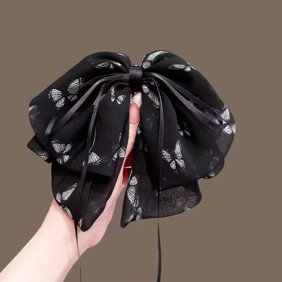 Handmade Chiffon Floral Bow Ponytail Clip for Voluminous Hair