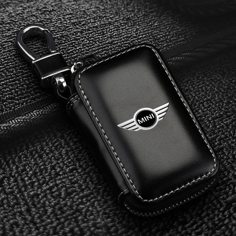 1Pcs Leather Emblem Car Key Case Keychain Zipper Key Case Bag For Mini Cooper One S Clubman R50 R53 R56 R60 F55 F56 R57 R58 R59