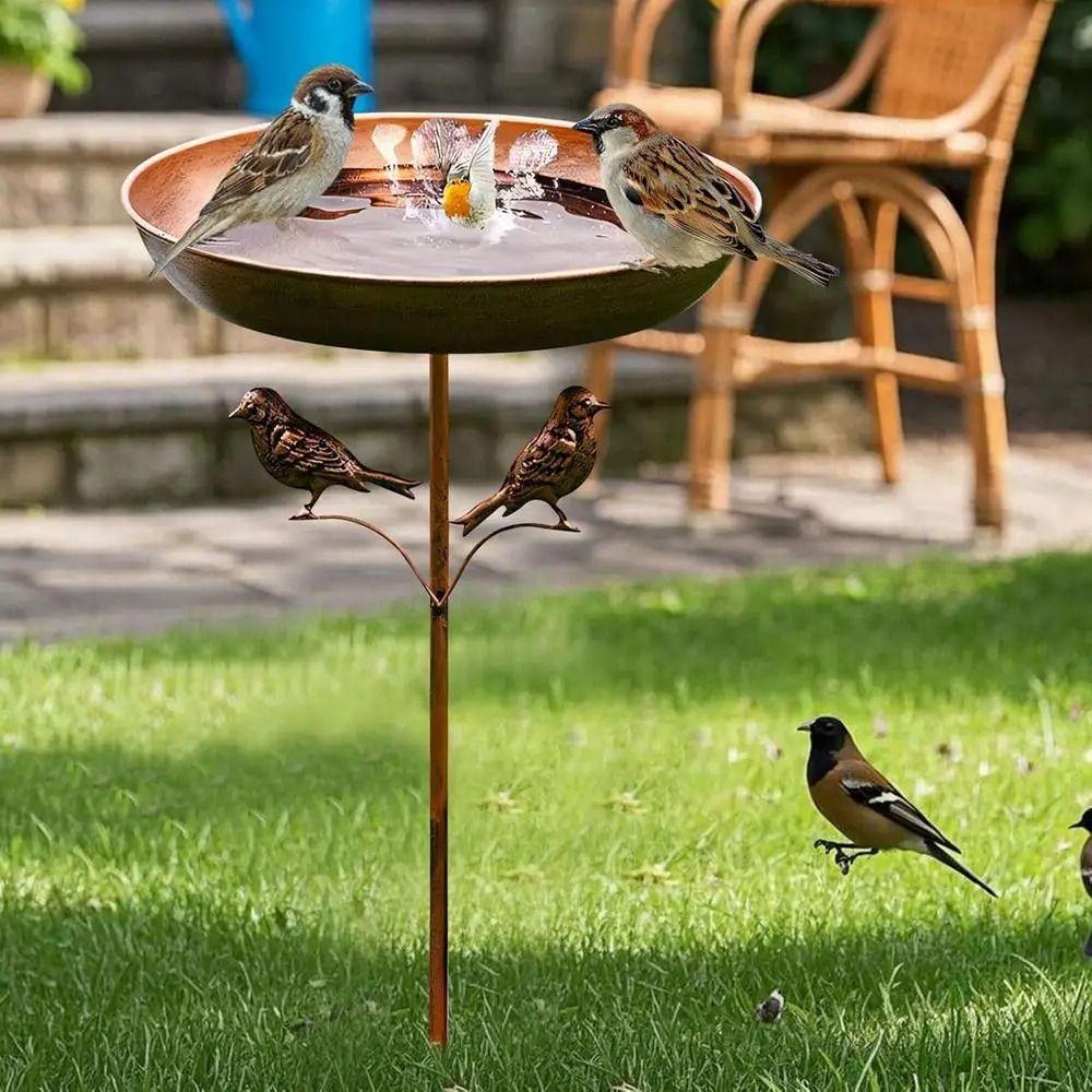 Iron Garden Birdbath Rustproof Tall Bird Water Bowl Bird Feeder Ground Plugin  Courtyard