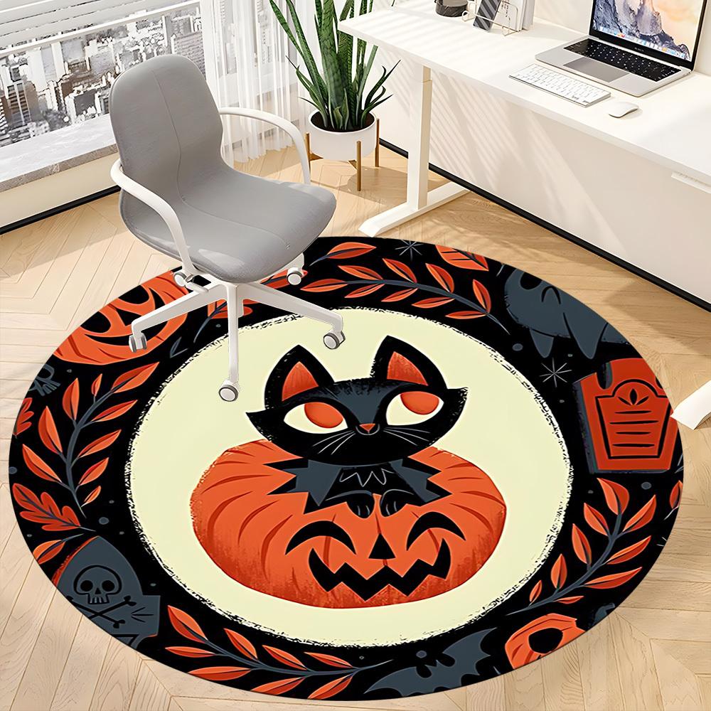 1PC Halloween Pumpkin Office Round Rug, Non slip, Soft and Durable Office Rug for Interior Decoration, Perfect for Office