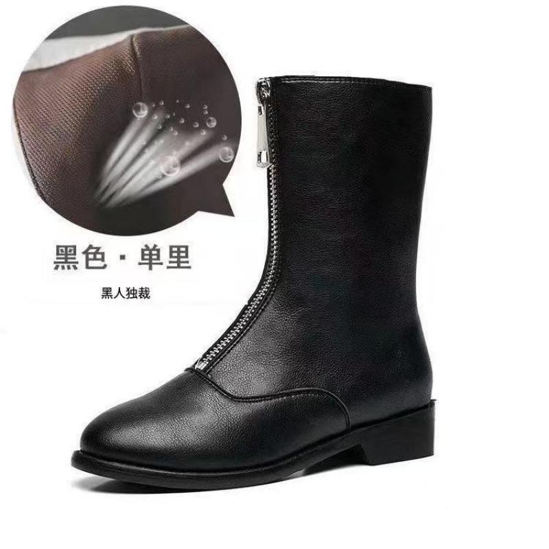 Martin boots women's boots soft leather soft sole autumn and winter new thin boots front zipper thin flat women's boots