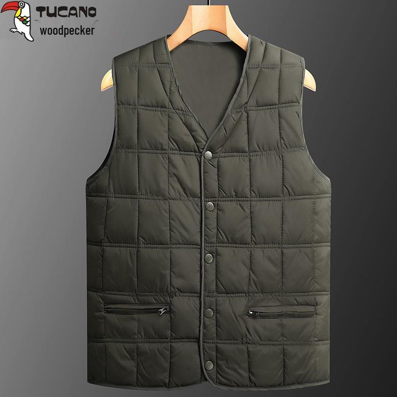 Men's Woodpecker V-neck Winter Vest – Warm, Thick, Casual Wear for Middle-aged and Elderly