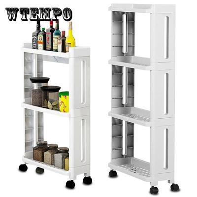Küchenlagerregal mit Rädern, 2/3/4 Schichten, schmales Schlitzregal, Kühlschrank-Seitenregal, drehbarer Küchen-/Badezimmer-Organizer