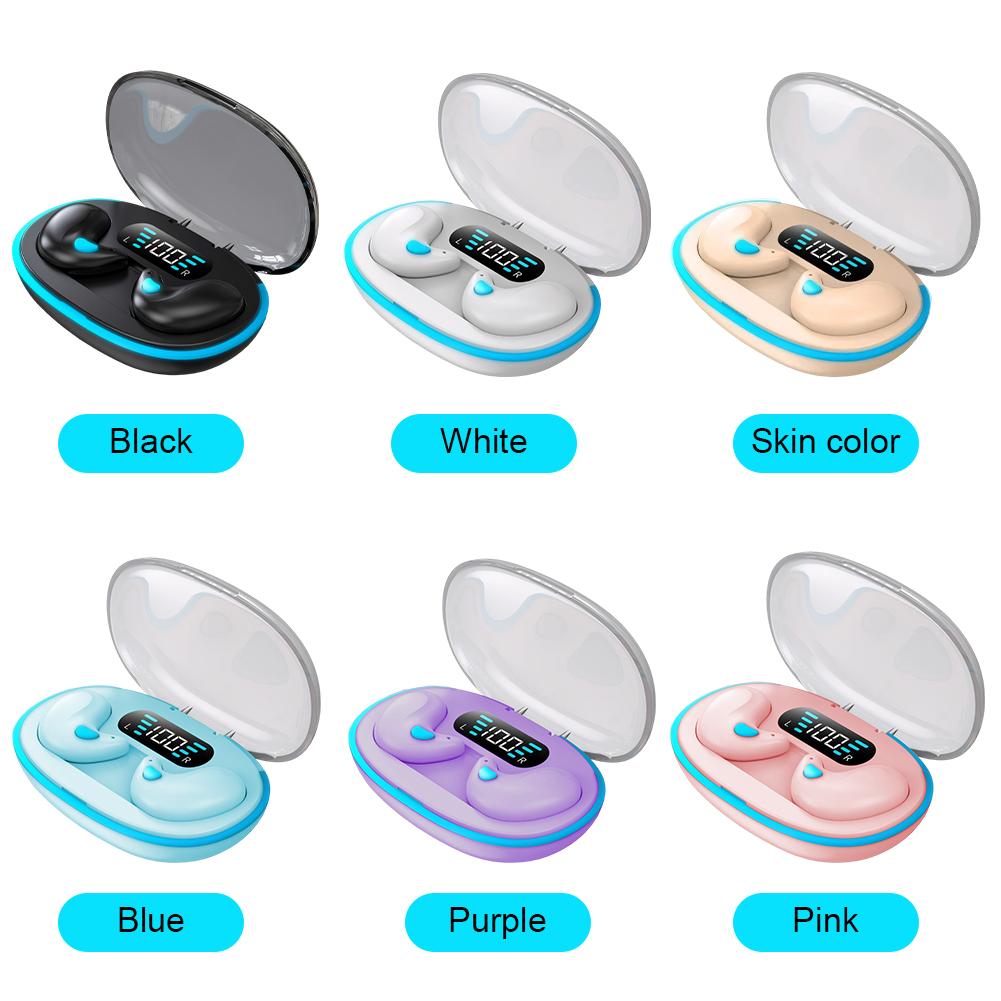 BT 5.3 Stereo Headphones with Charging Case Invisible Sleep Earphones Noise Cancelling Open Ear Headsets for Travel and Business