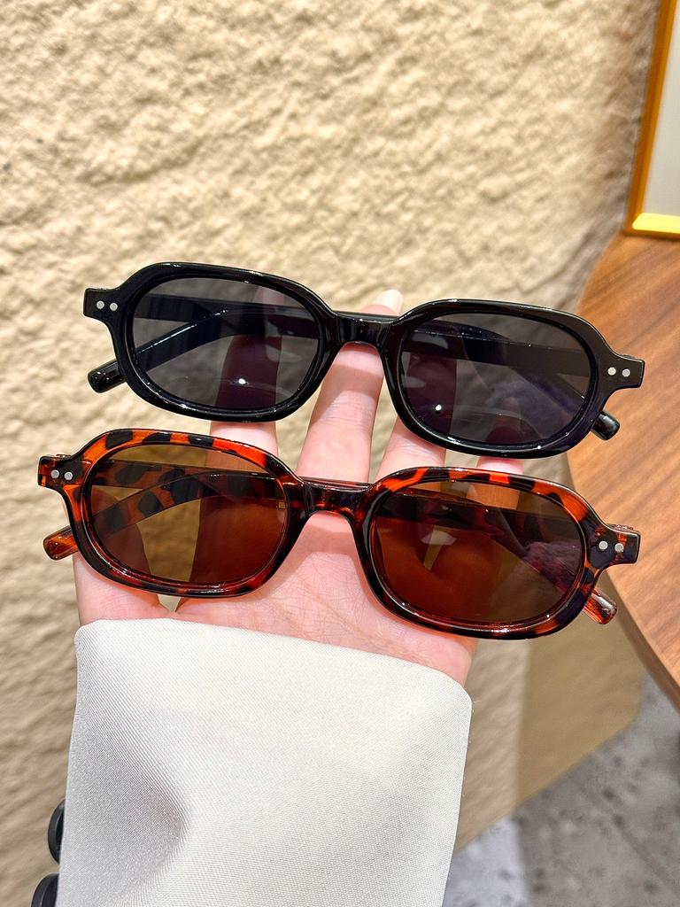 2Pcs Fashion Rectangular Frame Sunglasses Set Classic Versatile Trendy Accessories Fashionable Outfits Vacation Camping