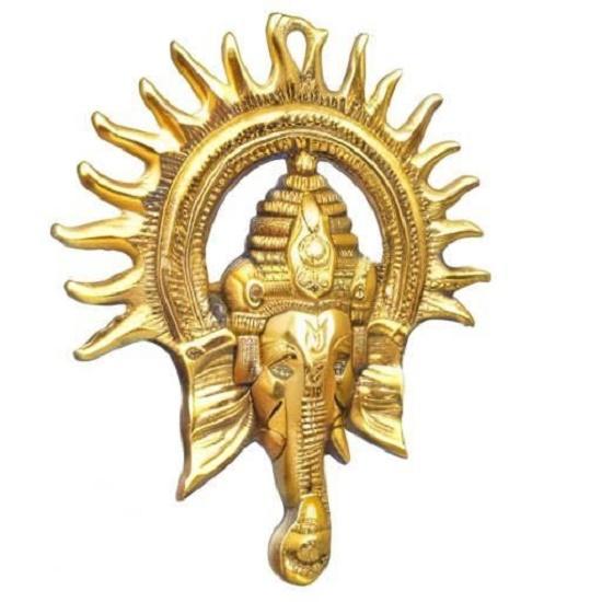 Golden Metal Sun Decorative Ganesha Wall Hanging | Lord Ganesha Statue Wall Art- Decorative Showpiece for Wall Decor
